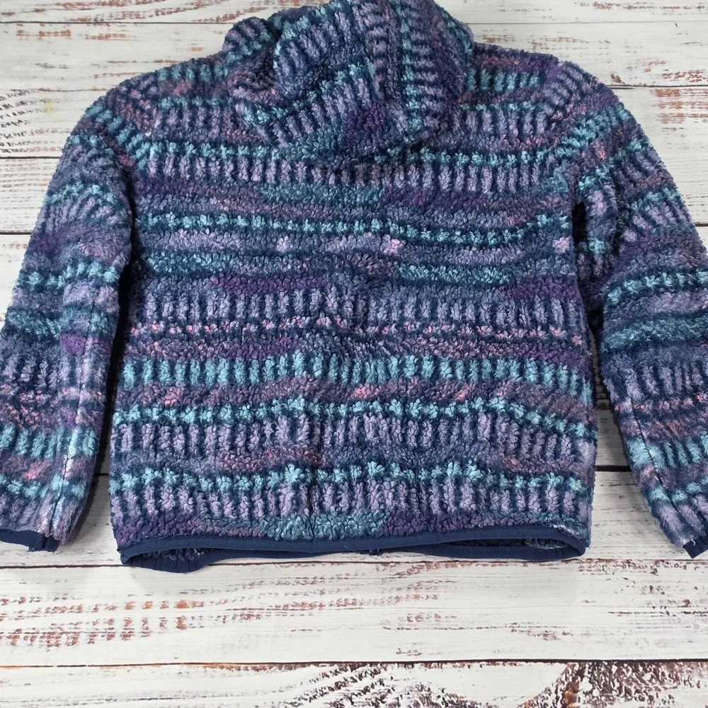 Eddie Bauer Fleece Hoodie Kids XS 5/6 Blue Purple Good Sherpa Full Zip Jacket